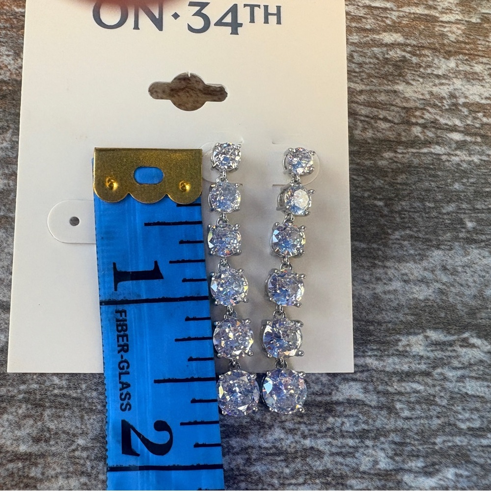 NWT, On 34th, Elegant Silver Crystal Drop Earrings - Picture 3 of 4